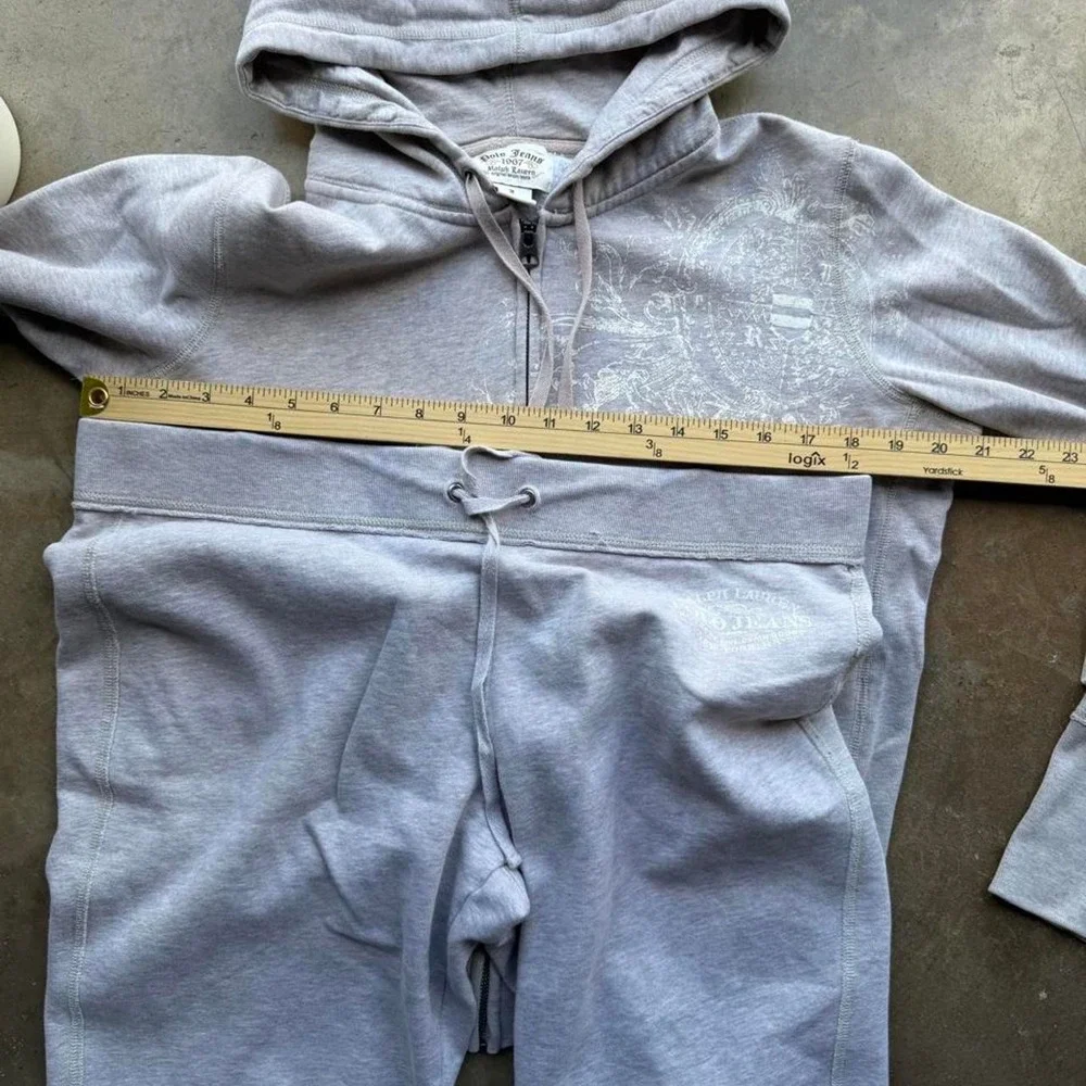 Vintage Y2K cream Polo Ralph Lauren zip up hoodie and baggy sweatpants set